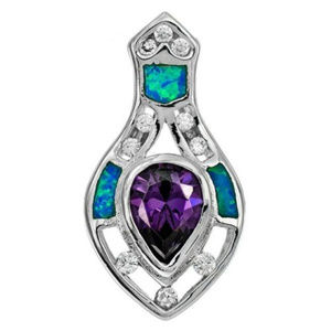 Australian Opal  inlay  w  Purple Amethyst in Sterling Silver Pendant  necklace